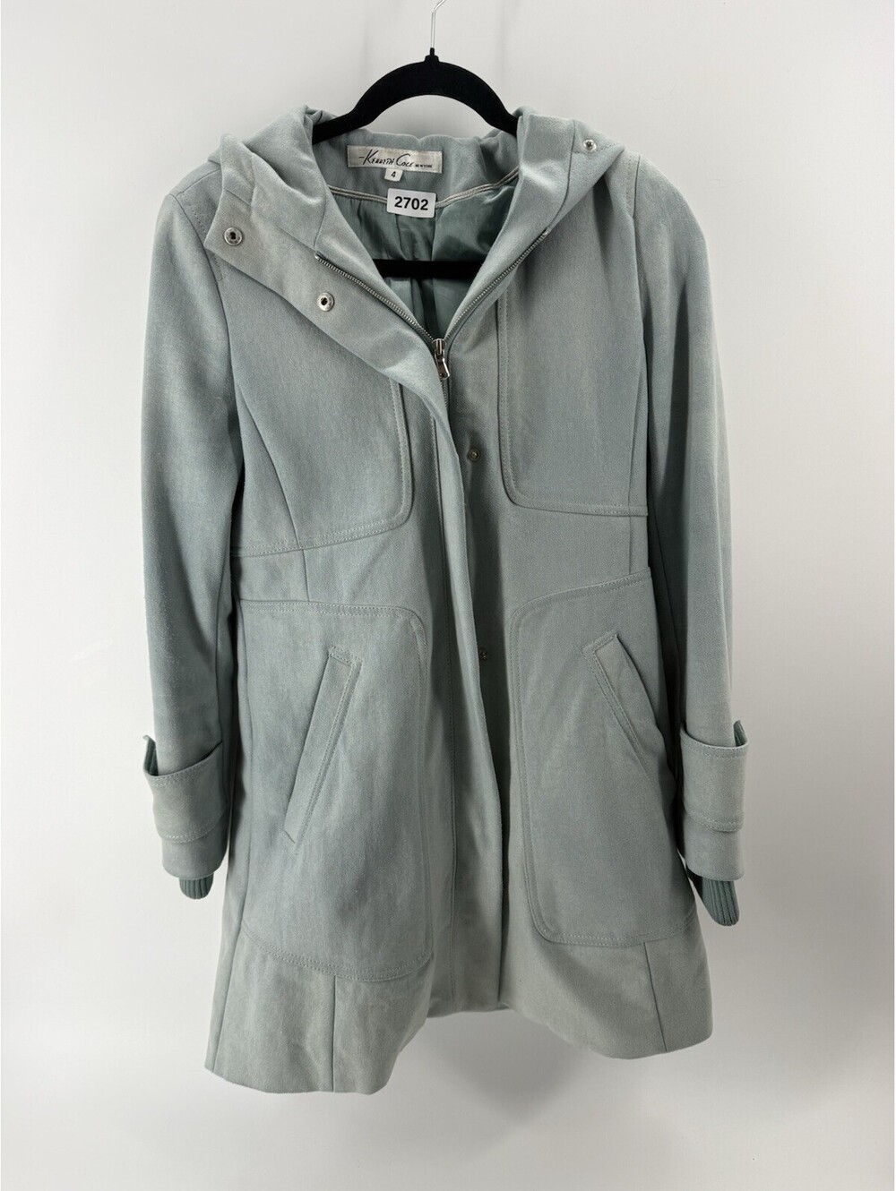 Kenneth Cole Light Blue Wool Blend L Women’s Outwear Coat Size 4
